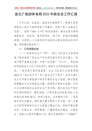 【安全生产】县文广旅游体育局2022年抓安全工作汇报