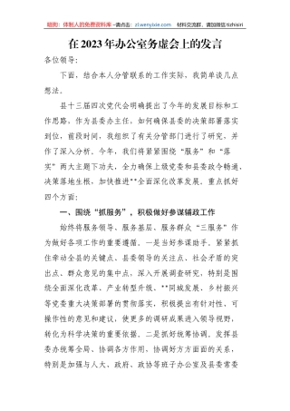 【工作汇报】在2023年办公室务虚会上的发言