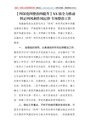 【工作汇报】镇全力推动纠正四风和作风纪律专项整治工作