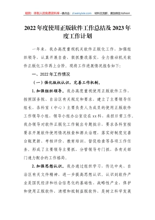 【工作总结】2022年度使用正版软件工作总结及2023年度工作计划