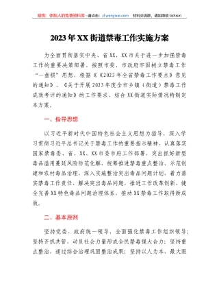 2023年XX街道禁毒工作实施方案