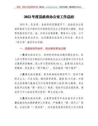 2022年度县政府办公室工作总结
