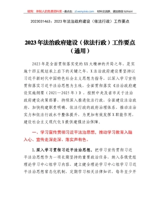 2023年法治政府建设（依法行政）工作要点