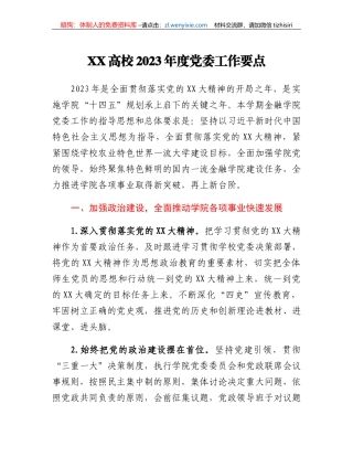 XX高校2023年度党委工作要点