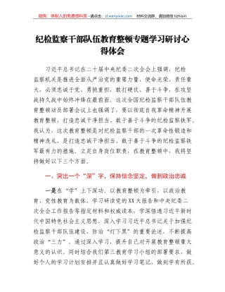 纪检监察干部队伍教育整顿专题学习研讨心得体会