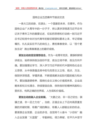 国有企业五四青年节座谈交流