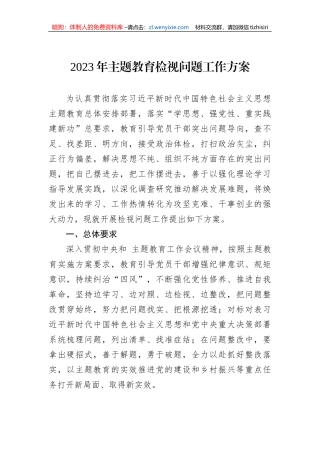2023年主题教育检视问题工作方案