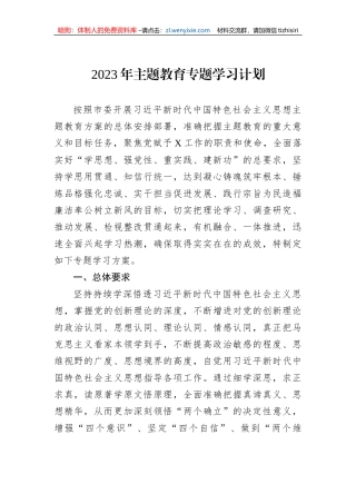 2023年主题教育专题学习计划