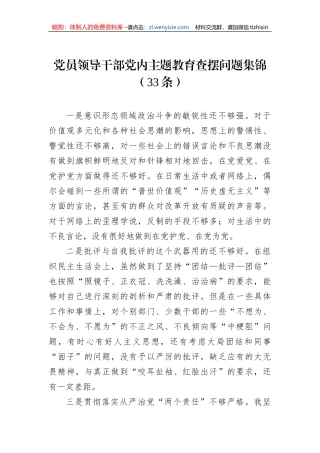 党员领导干部党内主题教育查摆问题集锦（33条）