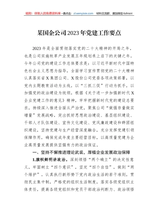 某国企公司2023年党建工作要点