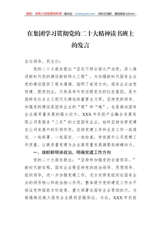 在集团学习贯彻党的二十大精神读书班上的发言