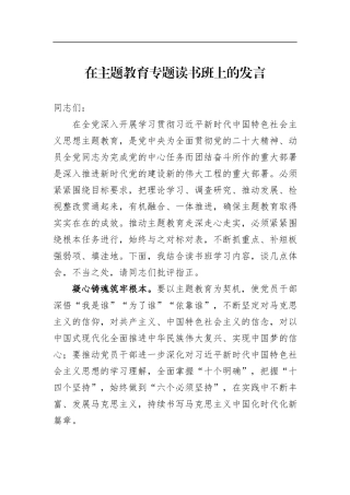 在主题教育专题读书班上的发言