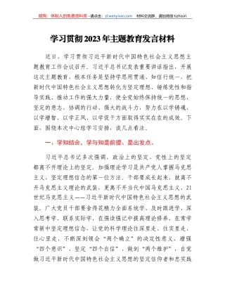 学习贯彻2023年主题教育发言材料