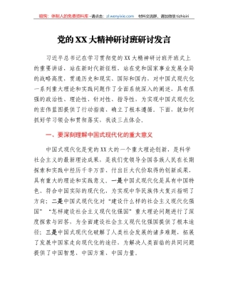 党的二十大精神研讨班研讨发言