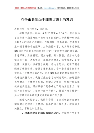 在全市县处级干部研讨班上的发言