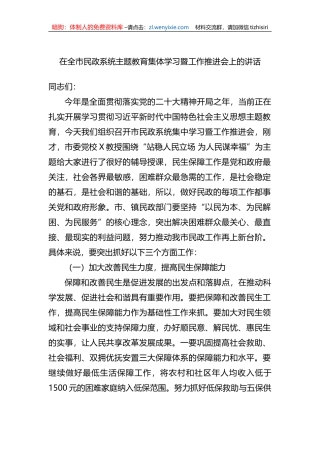 在全市民政系统主题教育集体学习暨工作推进会上的讲话