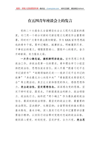 在五四青年座谈会上的发言
