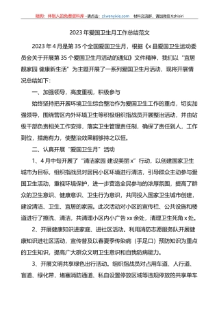 2023年爱国卫生月工作总结活动汇报报告