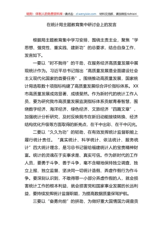 在统计局主题教育集中研讨会上的发言