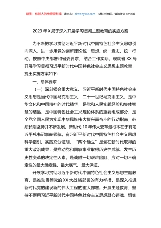 2023年X局于深入开展学习贯彻主题教育的实施方案