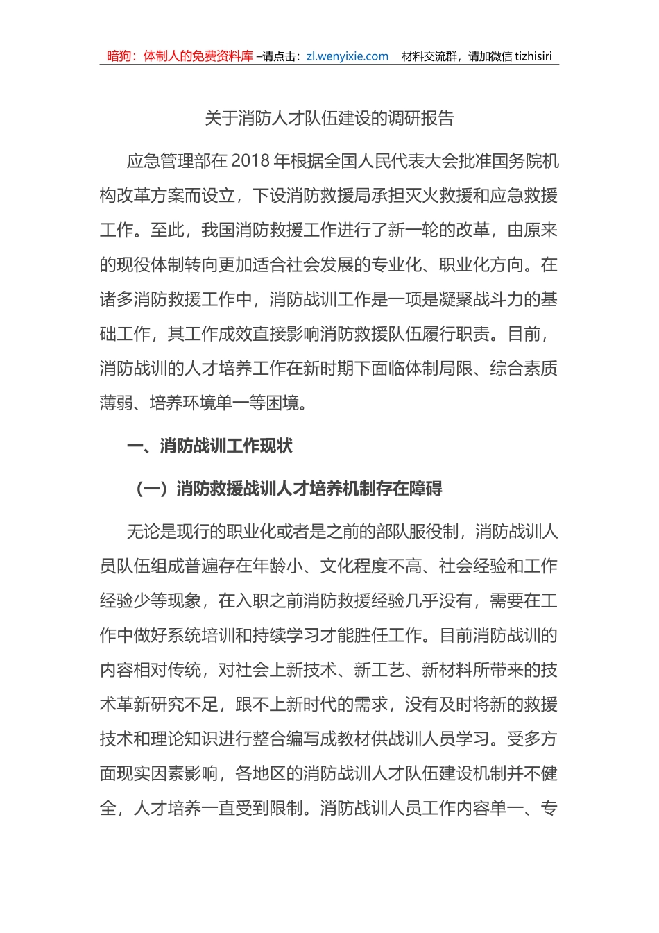 关于消防人才队伍建设的调研报告_第1页