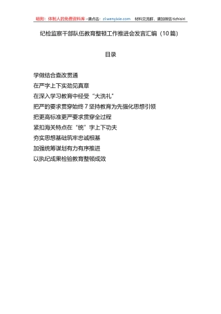 纪检监察干部队伍教育整顿工作推进会发言10篇