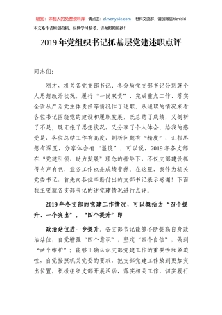 2019年党组织书记抓基层党建述职点评