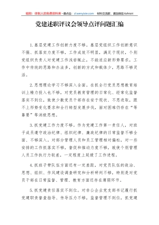 分享党建述职评议会领导点评问题汇编
