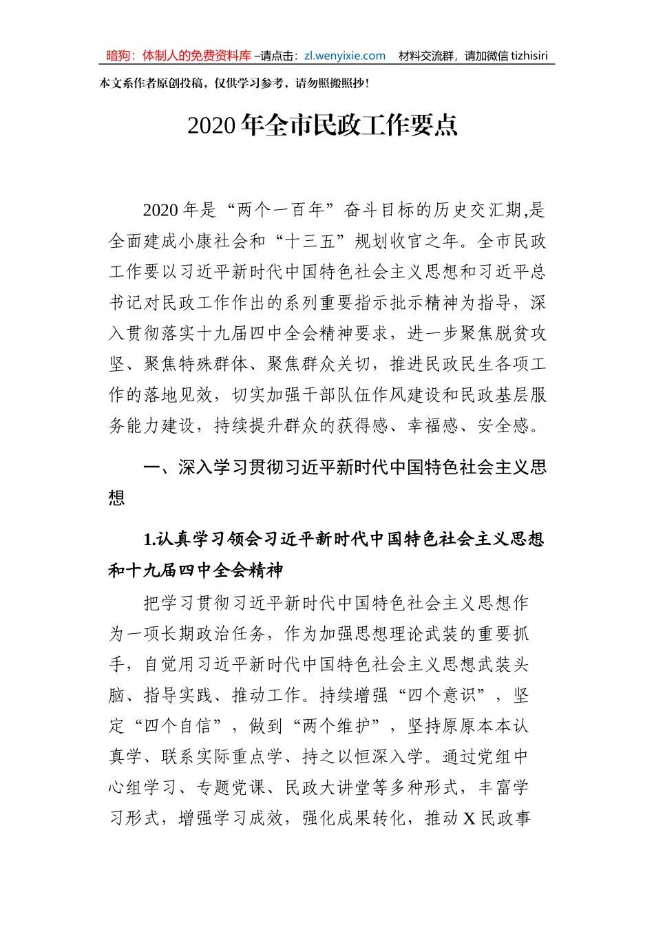 2020年全市民政工作要点_第1页