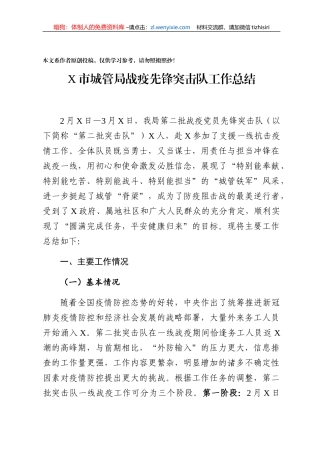 党员防疫突击队工作工作总结范文