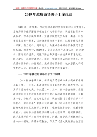 2019年政府领导班子工作总结
