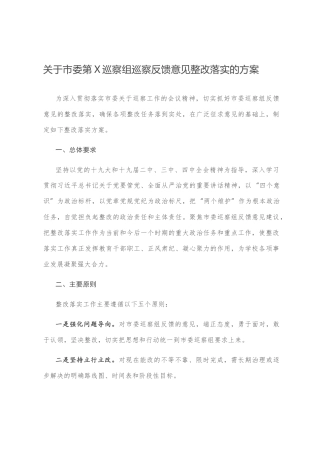 关于市委第X巡察组巡察反馈意见整改落实的方案