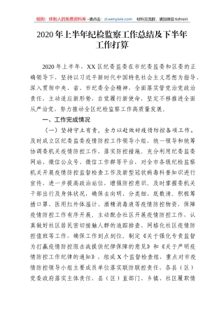 纪委监委2020年上半年工作总结及下半年工作打算