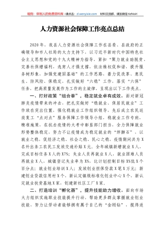 人力资源社会保障工作亮点总结