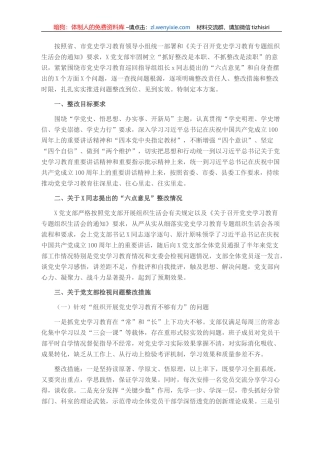 党支部班子党史学习教育专题组织生活会整改方案