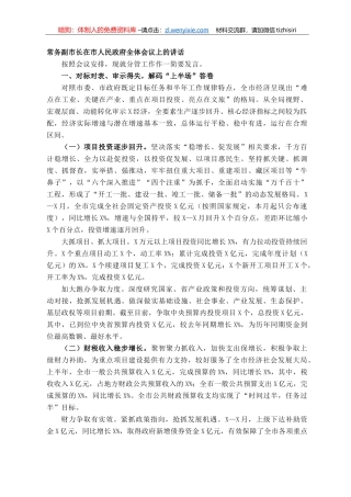 常务副市长在市人民政府全体会议上的讲话