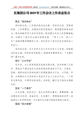 在集团公司2019年工作会议上作表态发言