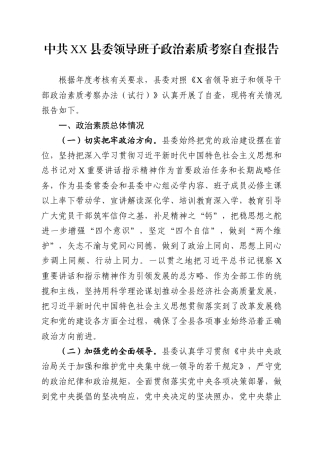 领导班子政治素质考察自查报告4600字