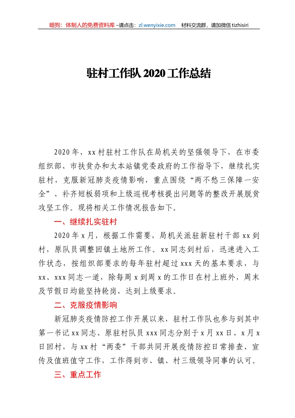 驻村工作队2020工作总结_第1页