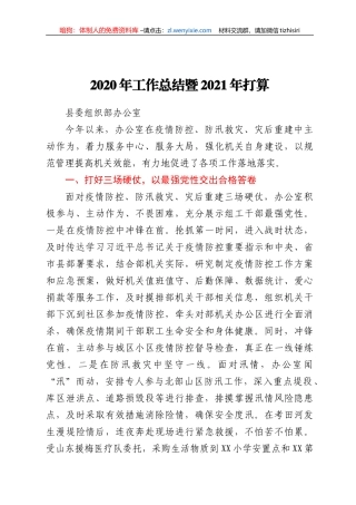 组织部办公室2020年工作总结暨2021年打算