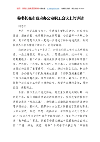 秘书长在市政府干部职工会议上的讲话