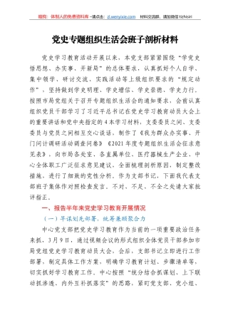 党史专题组织生活会班子剖析材料
