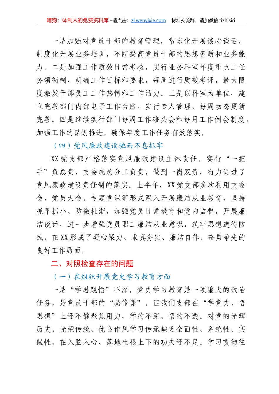 支部班子党史学习教育组织生活会对照检查（含上半年总结）_第3页