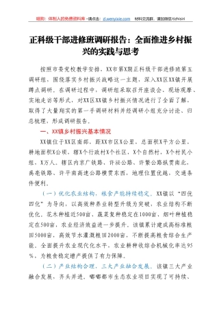 正科级干部进修班调研报告：全面推进乡村振兴的实践与思考