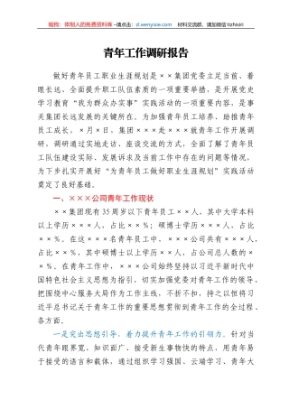 青年工作调研报告