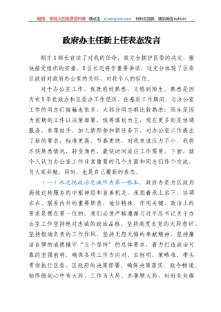 政府办主任新上任表态发言