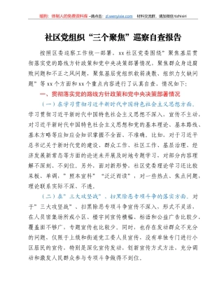 社区党组织“三个聚焦”巡察自查报告