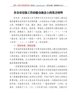 在全市盲协工作经验交流会上的发言材料