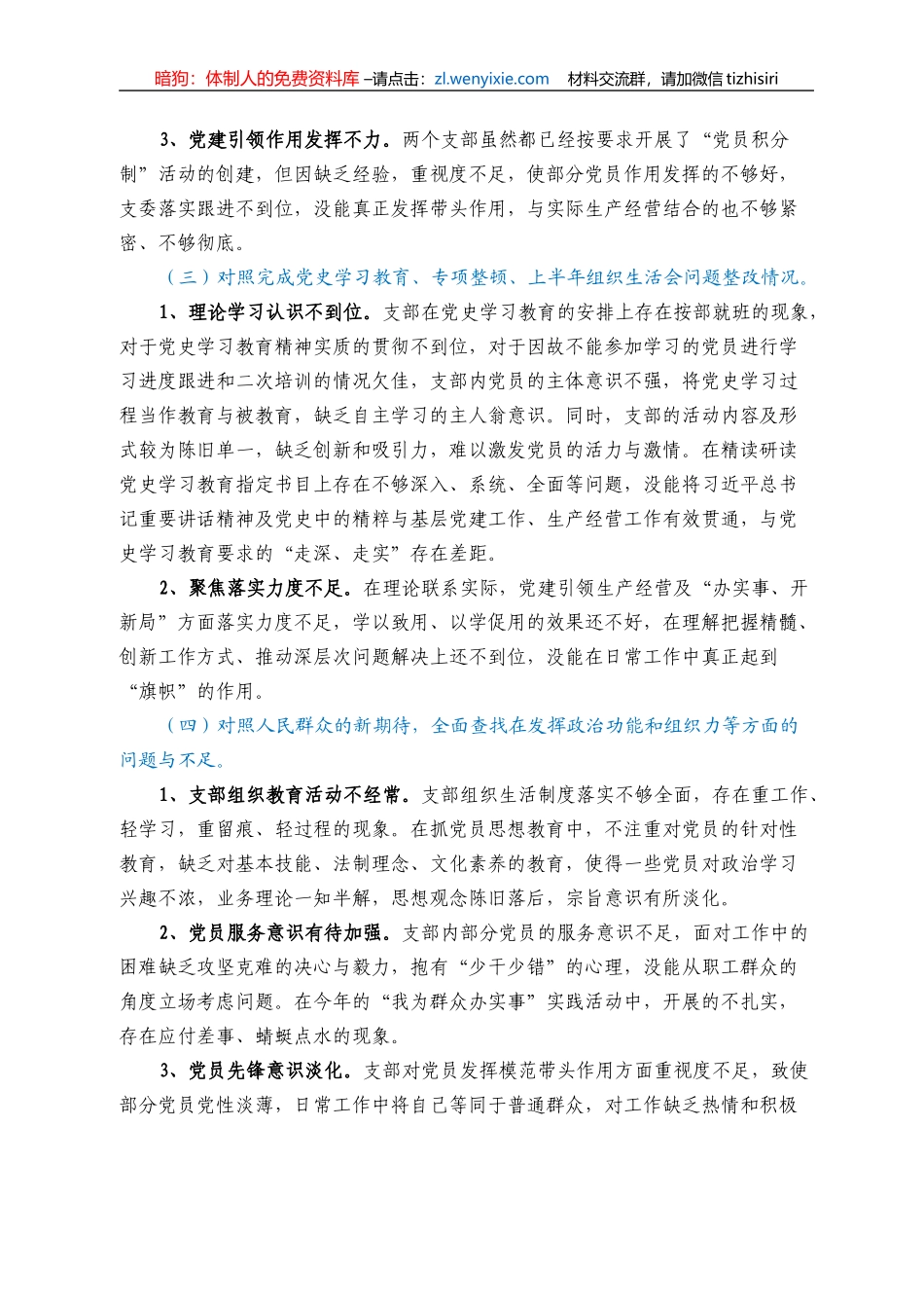 2021年组织生活会对照检视（国企支委班子）_第2页