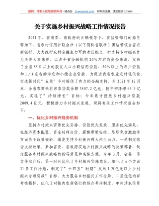 关于实施乡村振兴战略工作情况报告